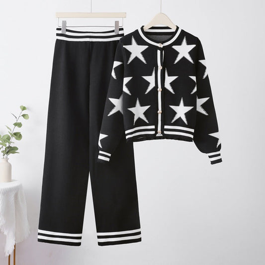 IvyShape | Outerwear and wide-cut pants knit set