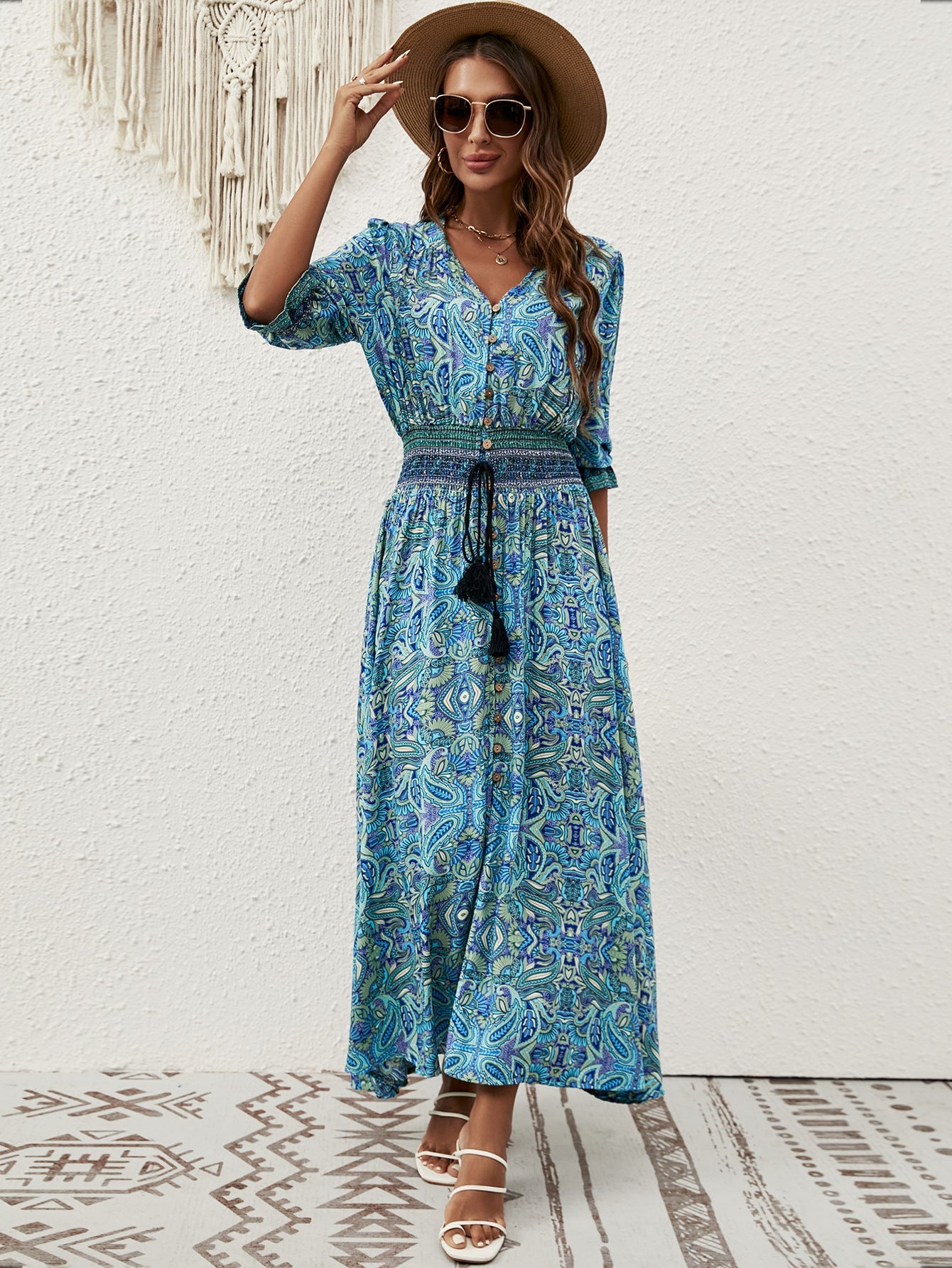 IvyShape | Buttoned Beach Flowing Long Dress