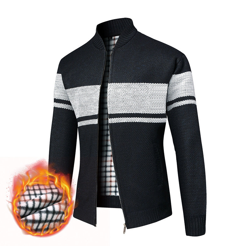 Men's stylish cardigan with a modern stand-up collar and warm lining Ivyshape