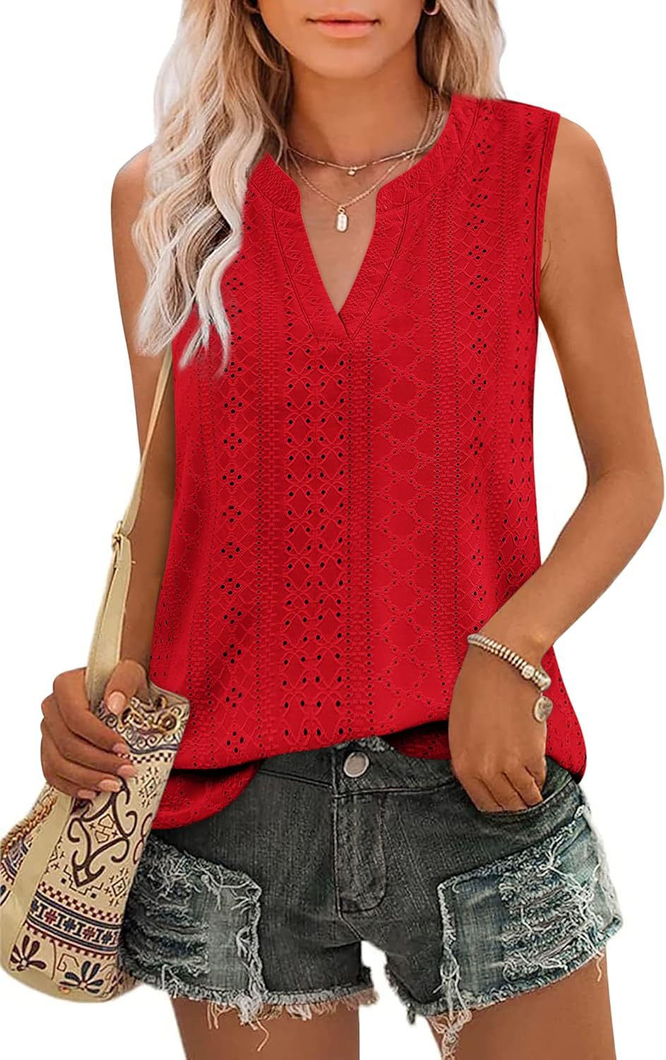 Sleeveless Broderie Anglaise Top for Women Ivyshape