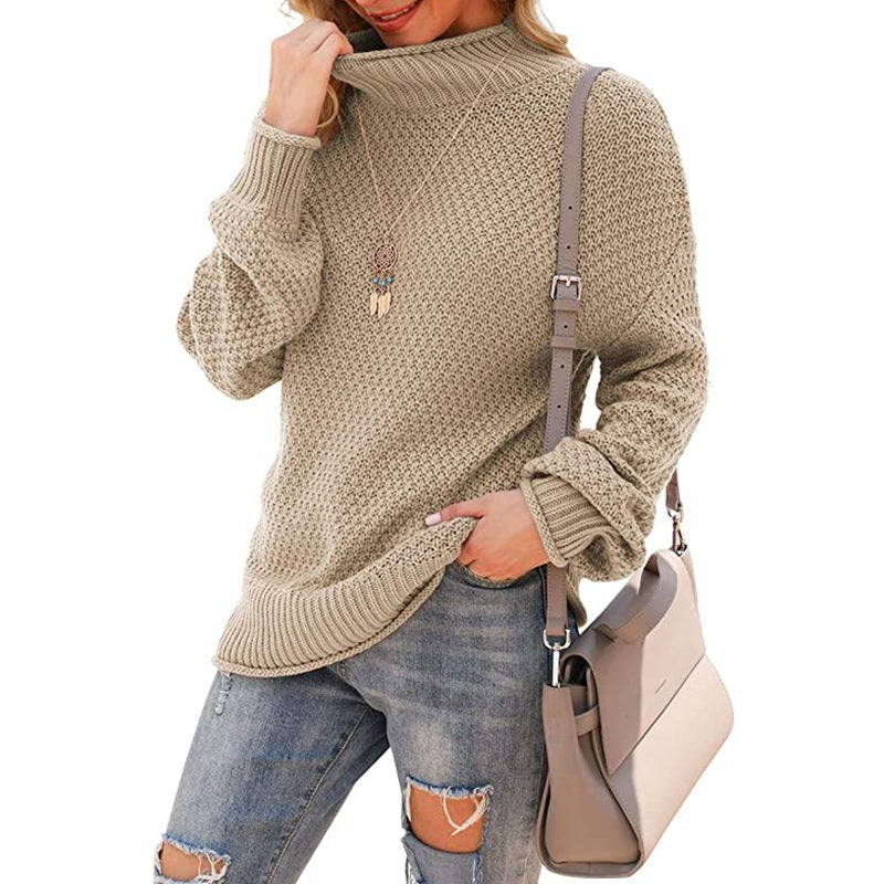Women's chunky knit sweater with a high collar and casual silhouette Ivyshape