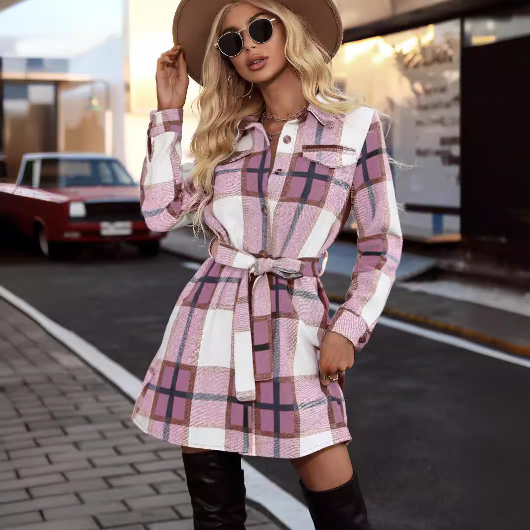 IvyShape | Plaid Long Sleeve Dress