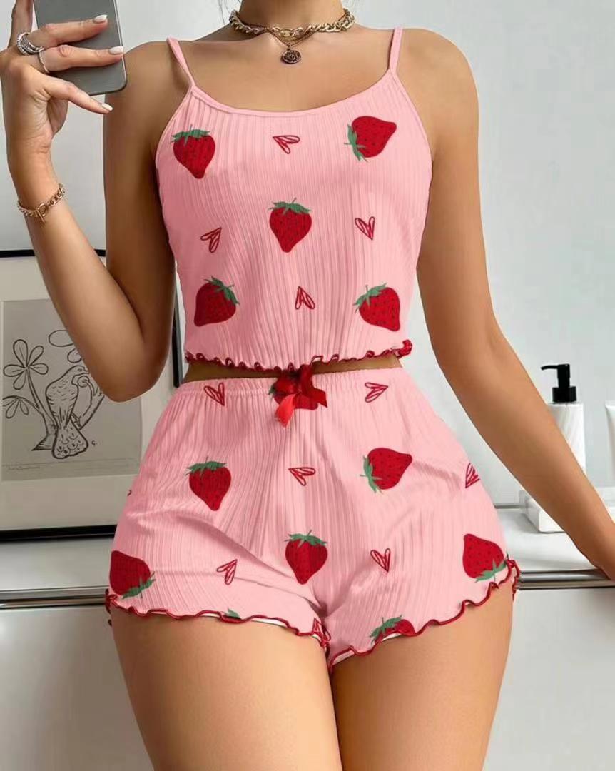 Women's summer two-piece pajama set with strawberry motif Ivyshape