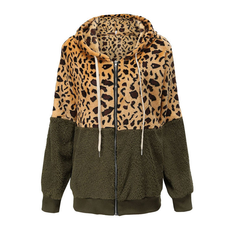 Women's Fashion Fleece Hoodie with Animal Print and Contrast Details Ivyshape