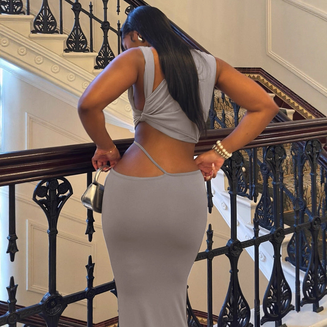 Women Elegant Wrap Dress with Asymmetrical Top and Flowing Cut Ivyshape