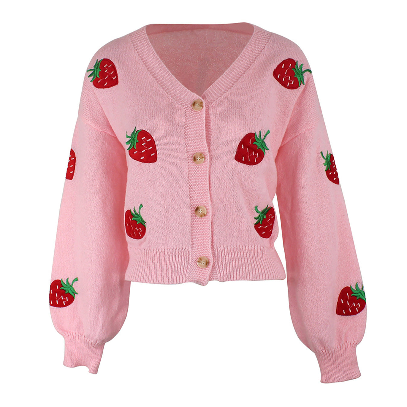 Women playful knit cardigan with strawberry embroidery Ivyshape
