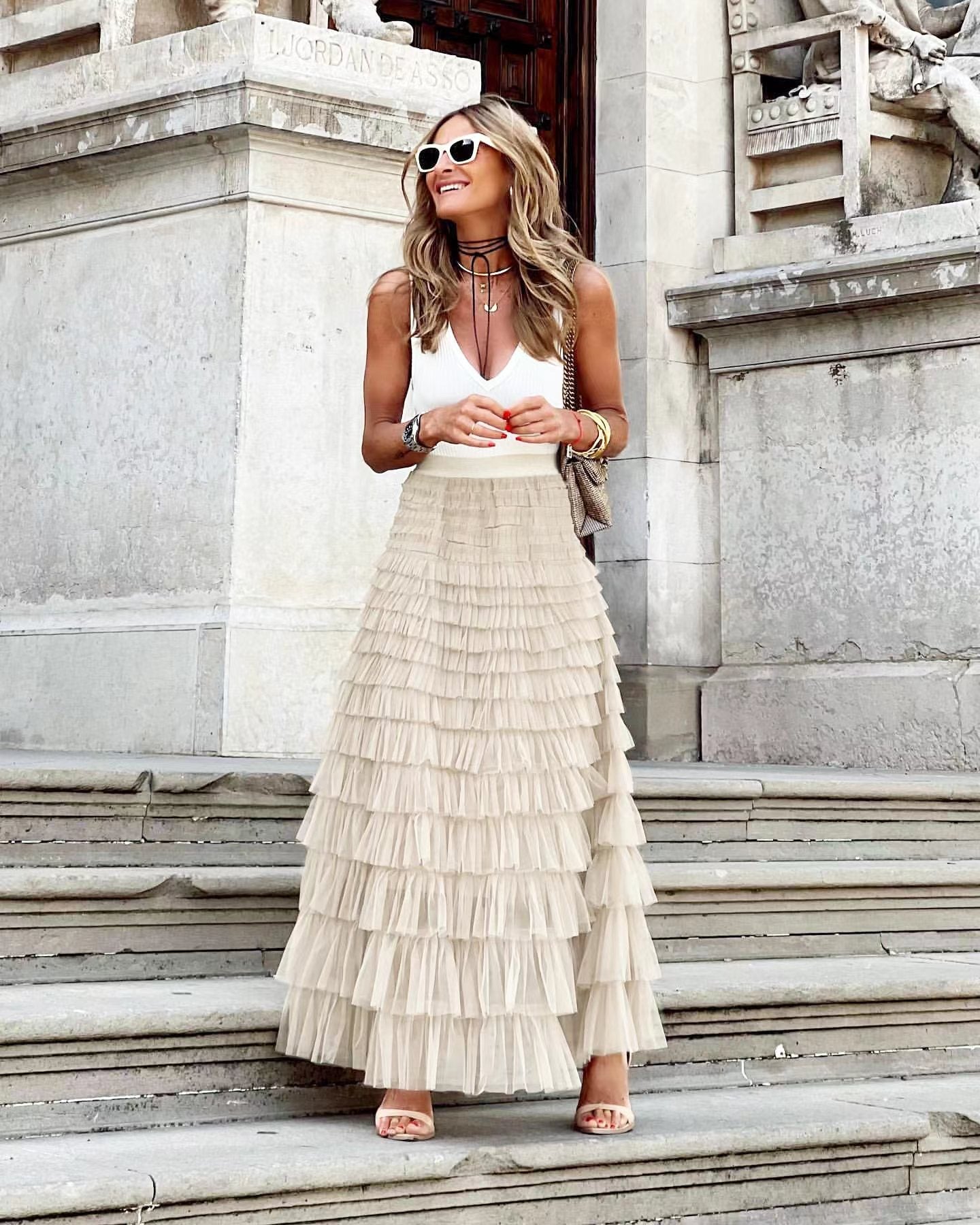 Elegant Vintage Tulle Long Skirt