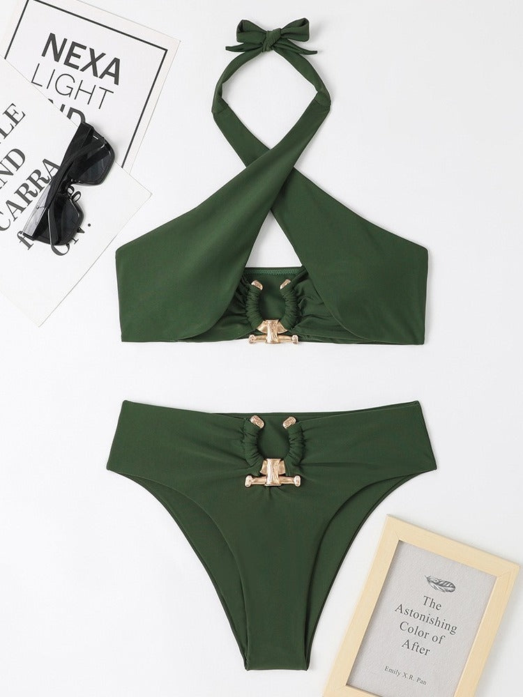Women’s bikini set with trendy cross design and golden accents Ivyshape