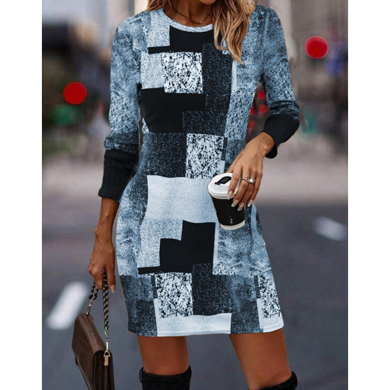 Women's knit dress with modern geometric pattern and long sleeves Ivyshape