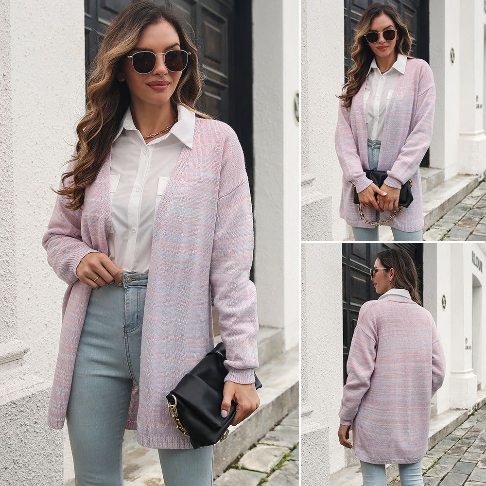 Women's loose cardigan with fashionable striped pattern Ivyshape