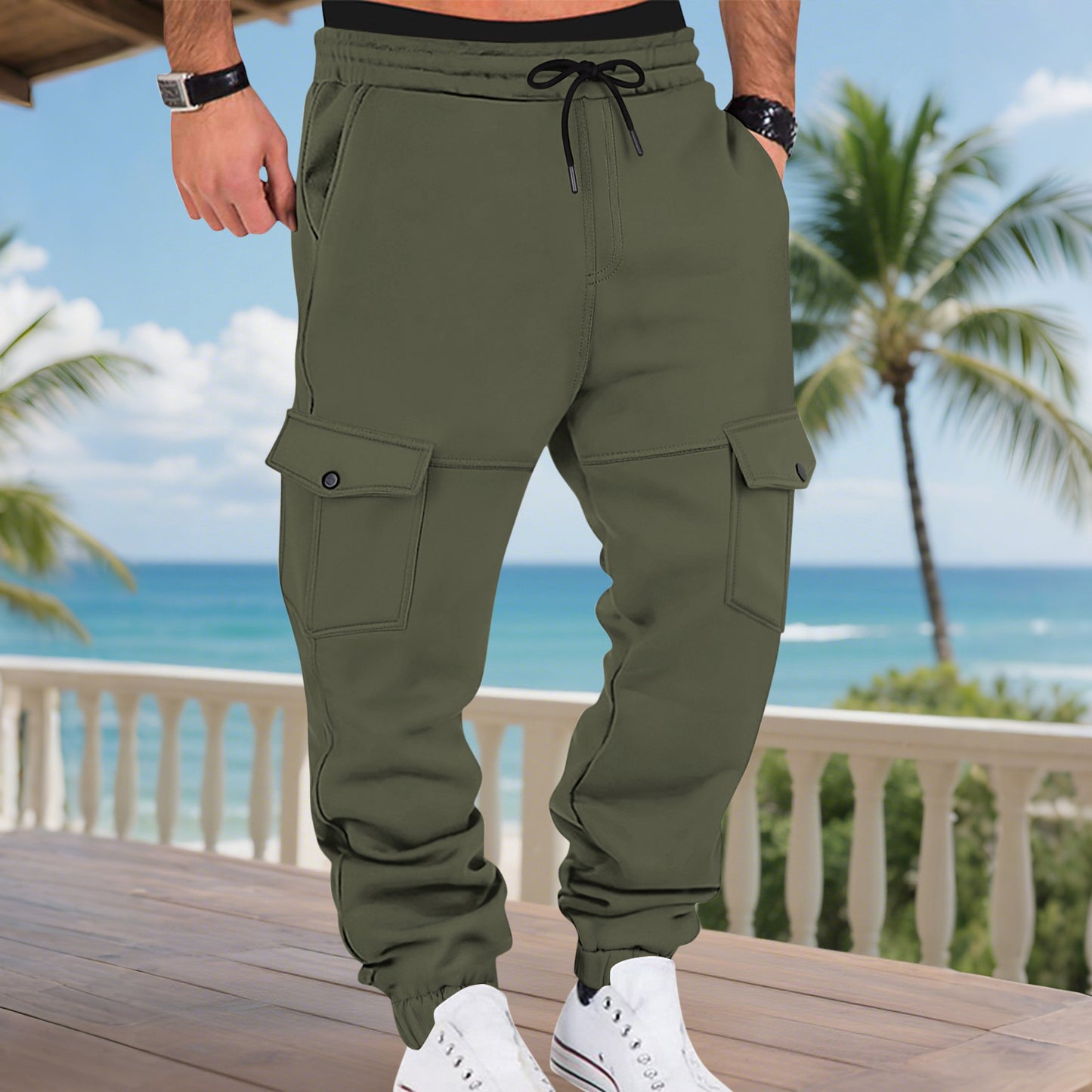 Men's cargo sweatpants with practical side pockets and elastic waistband Ivyshape