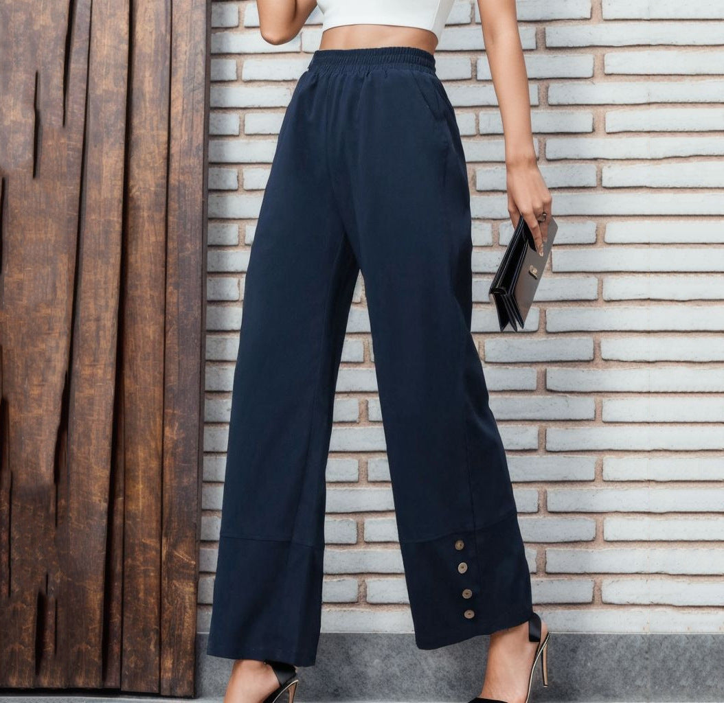 Women's Wide Chino Pants with Button Details Ivyshape
