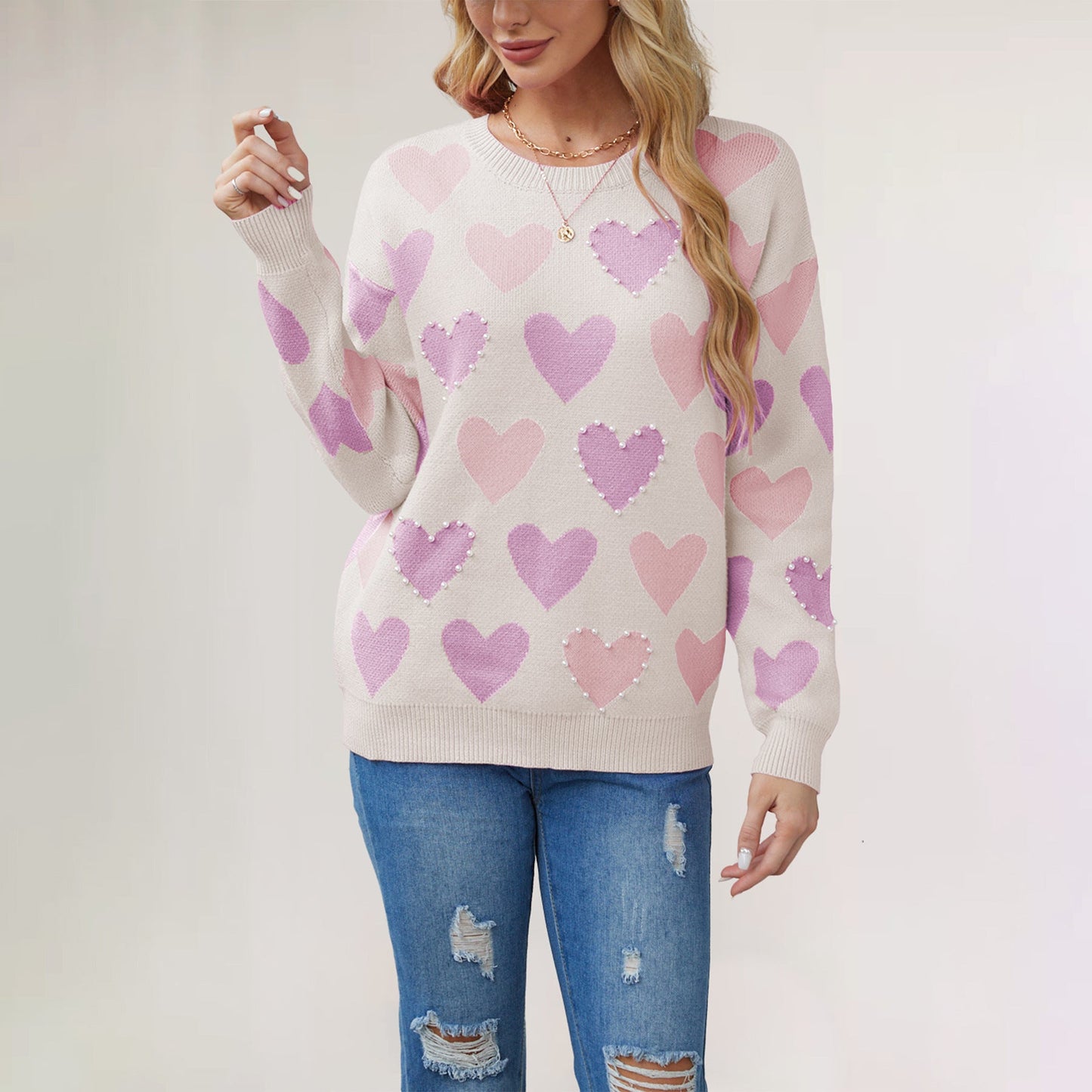 IvyShape | Valentine's Day Heart Beads Sweater