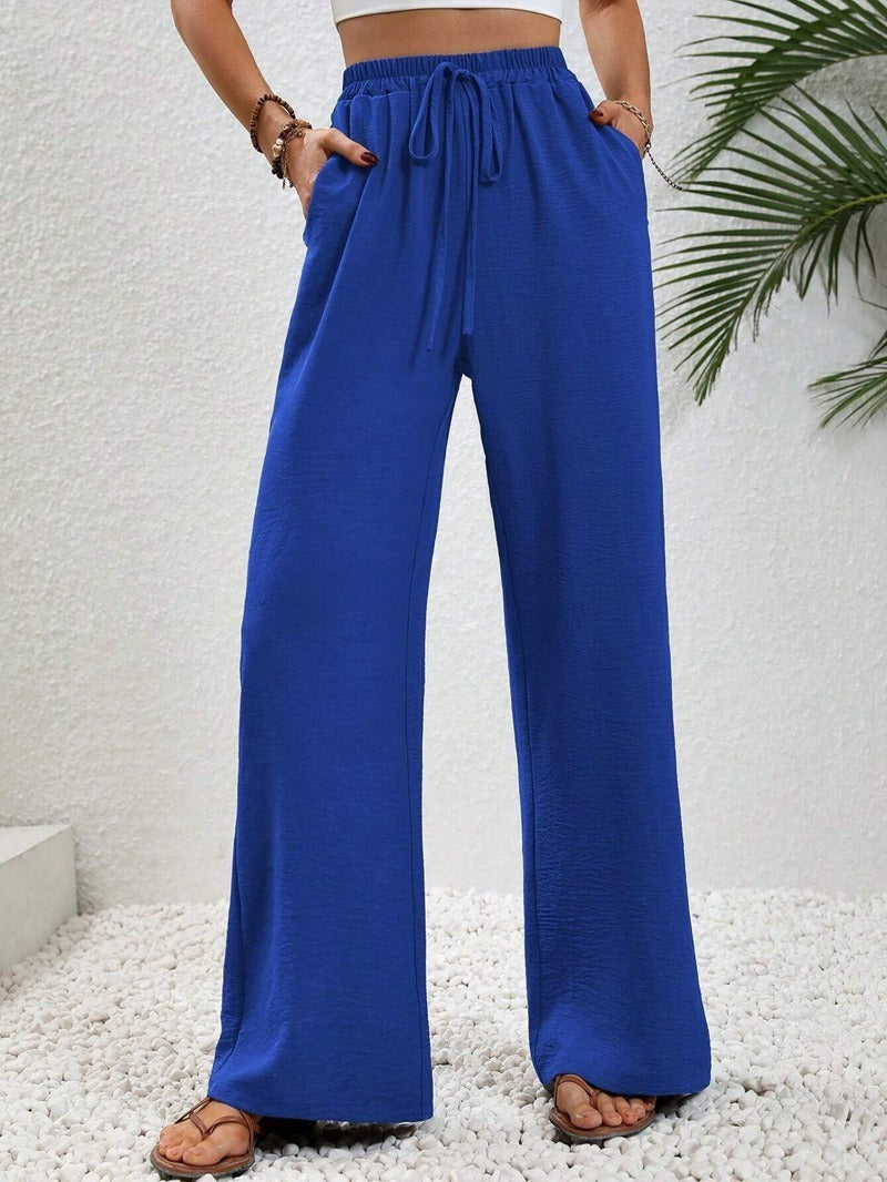 Women's Relaxed Palazzo Pants with Elastic Waistband and Side Pockets Ivyshape