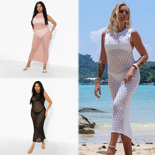 Women's mesh beach dress with modern neckline and timeless design Ivyshape