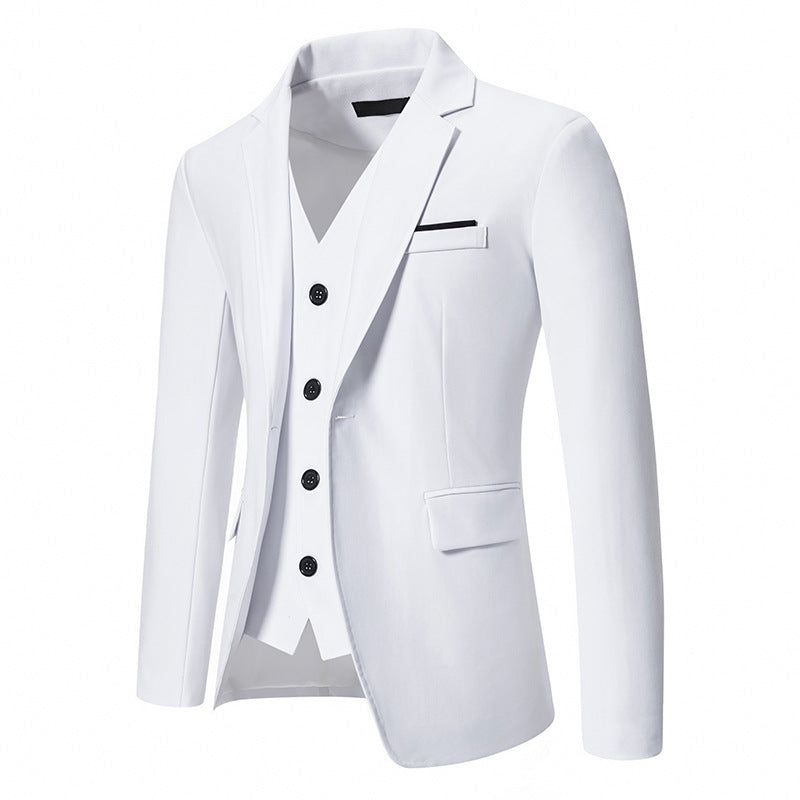 Men's elegantly equipped suit set with blazer, vest, and trousers Ivyshape