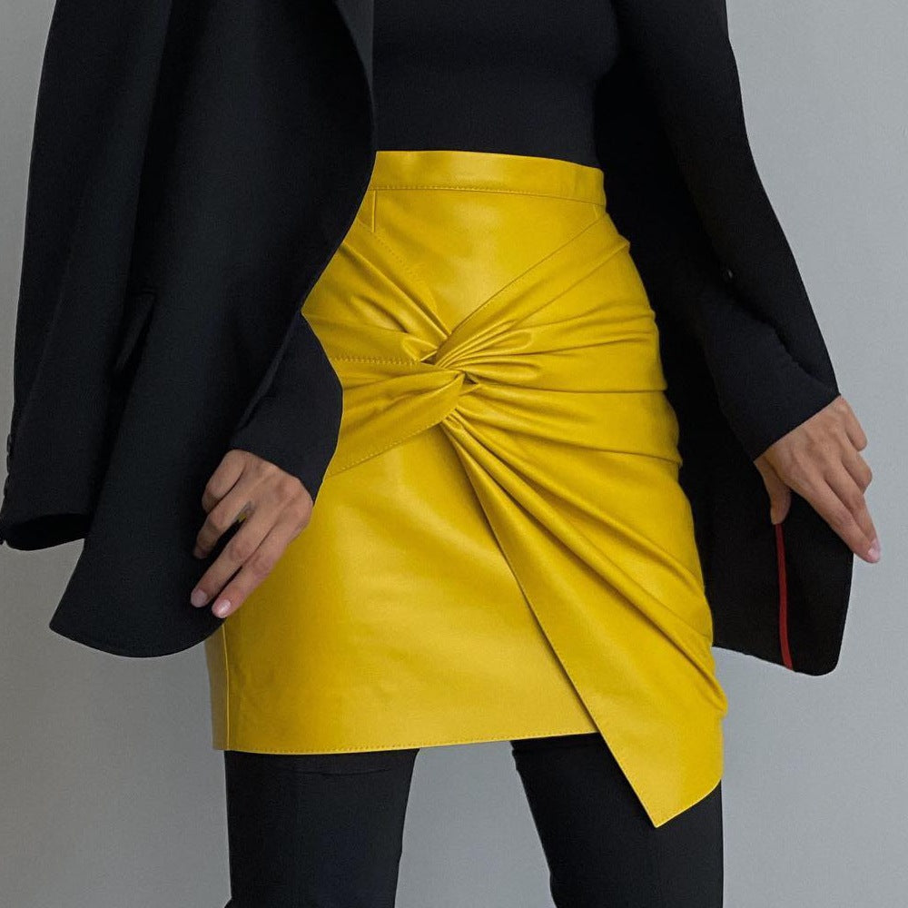 IvyShape | Street Fashion Pleated Leather Skirt