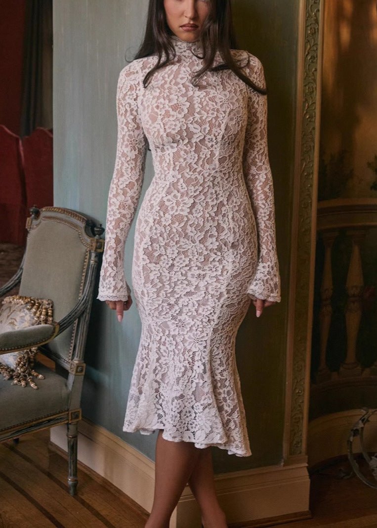 Ivyshape | High Neck Lace Midi Dress