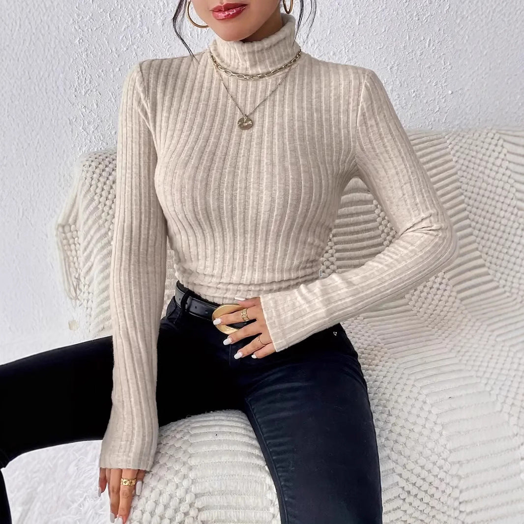 Women's Long Sleeve Turtleneck Sweater in Fine Rib Knit Ivyshape
