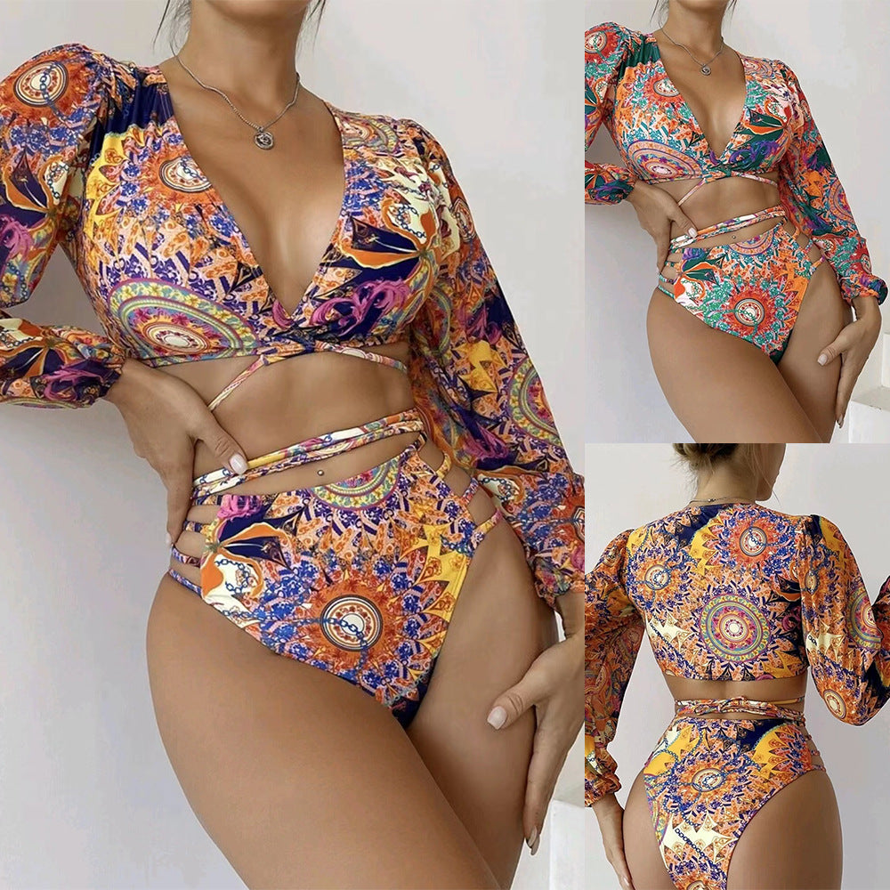 Women's bikini set with long sleeve and fashionable wrap detail Ivyshape
