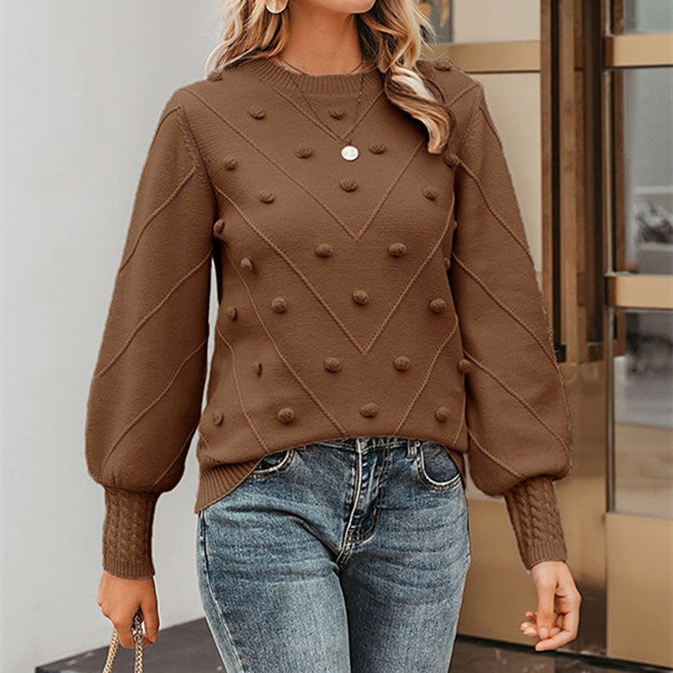 IvyShape | Fun Pom Pom Loose Long Sleeve Pullover Sweater