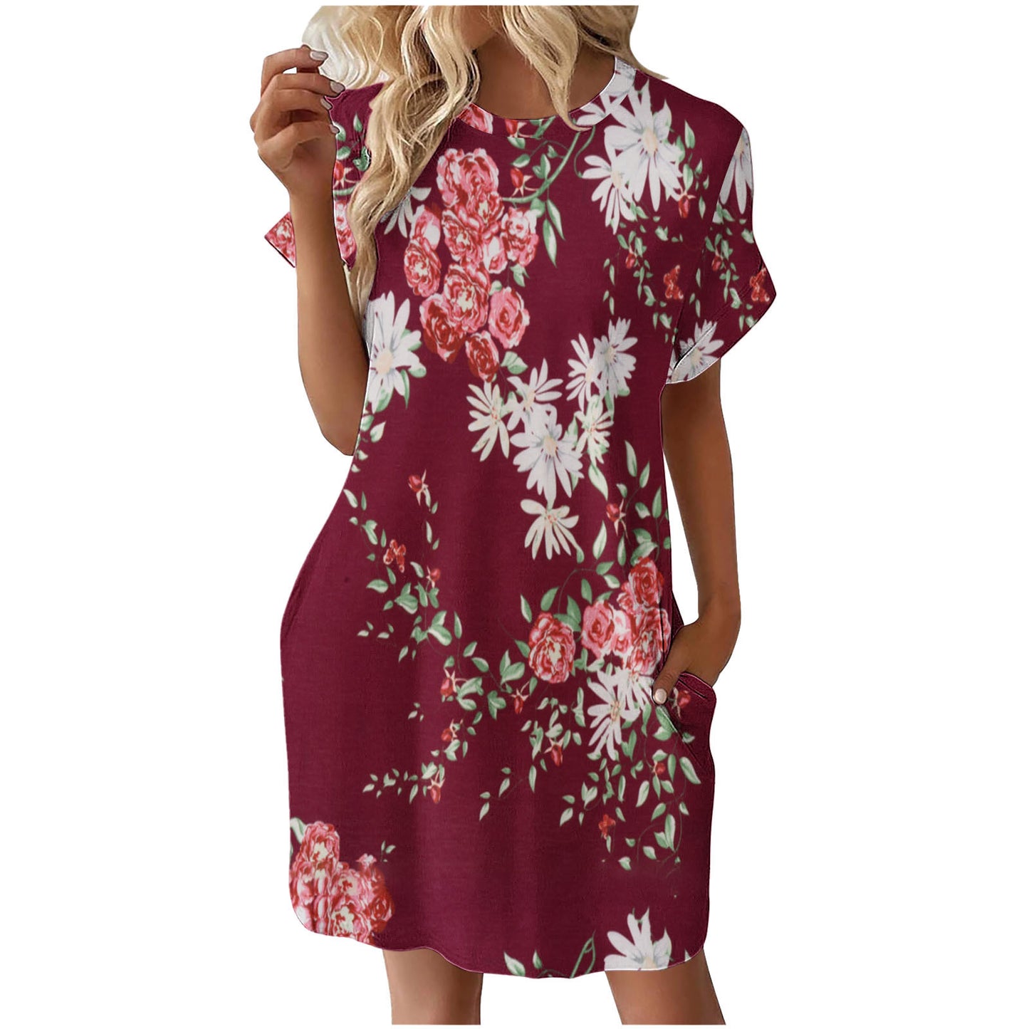 Women's Short Sleeve Casual Shift Dress with Pockets Ivyshape