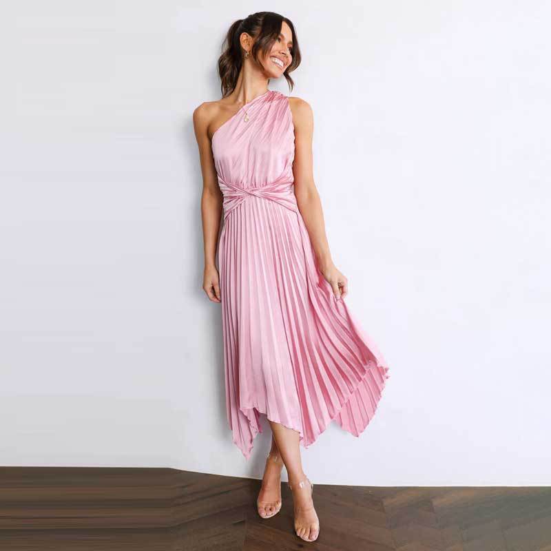 IvyShape | Solid Pleated High-Waisted Maxi Evening Dress