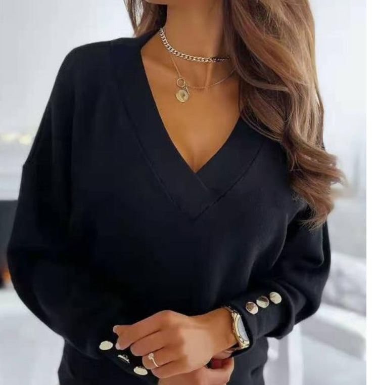 Women Casual V-Neck Sweater with Oversized Cut Ivyshape