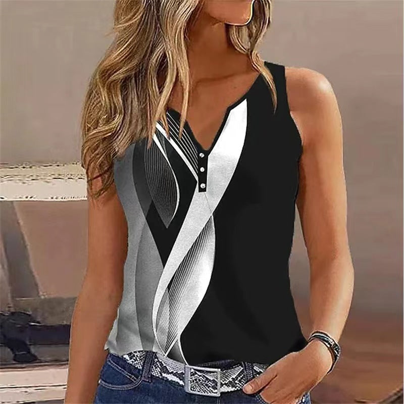 Women's Graphic Print V-Neck Tank Top Ivyshape