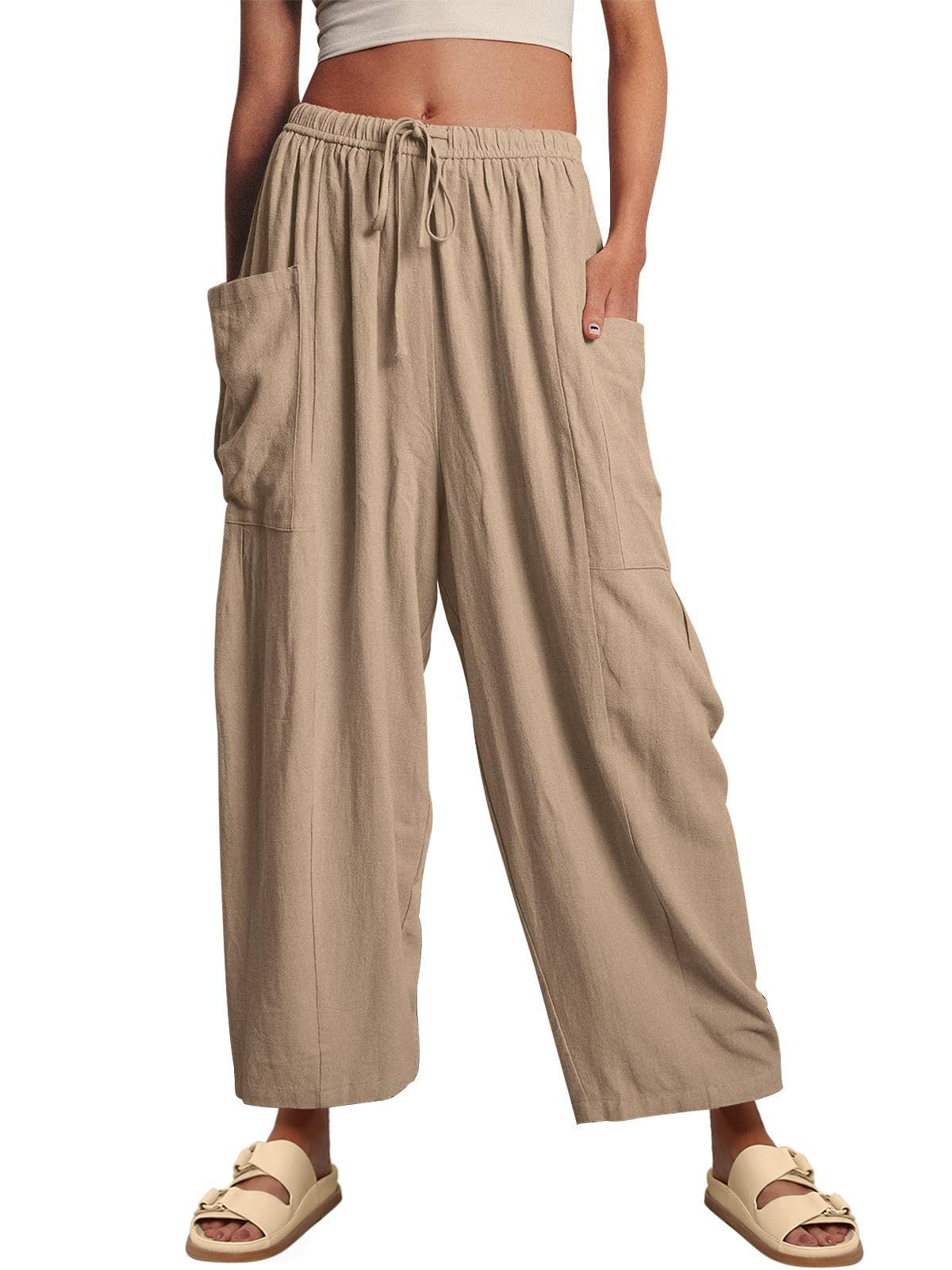 Ladies casual chino pants with high waistband and practical side pockets Ivyshape