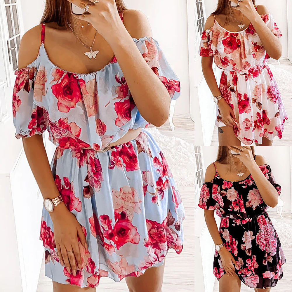 Ladies summer dress with fresh floral pattern and elastic top Ivyshape