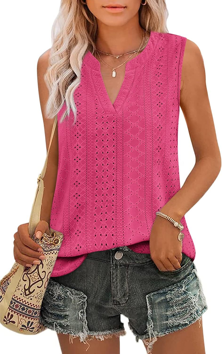 Sleeveless Broderie Anglaise Top for Women Ivyshape