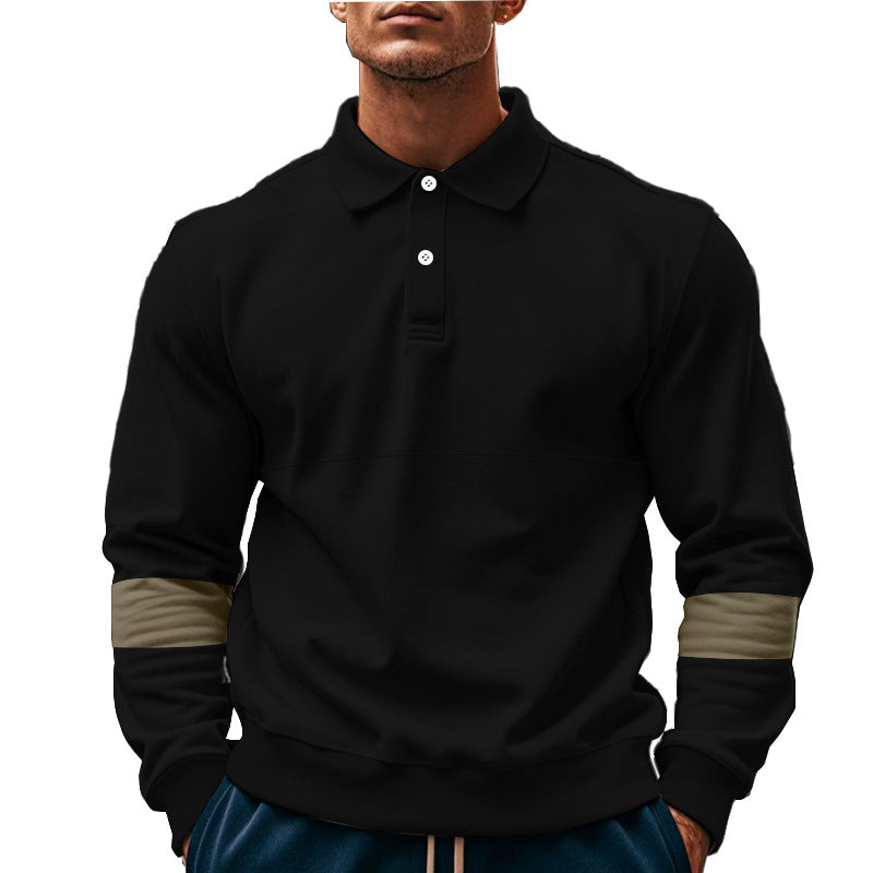 Men's stylish long-sleeve sweater with polo-like details and contrasting sleeve cuffs Ivyshape