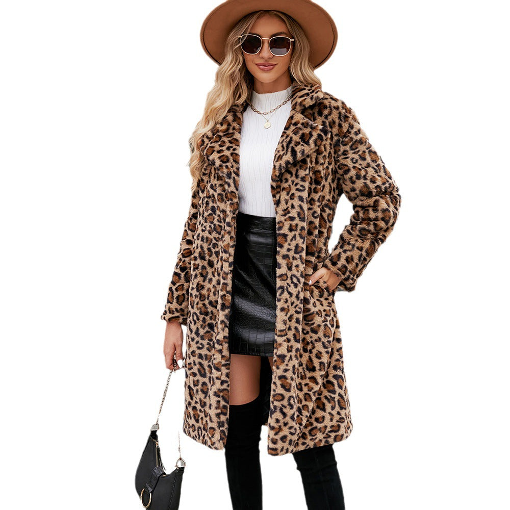 Women's Luxurious Faux Fur Coat with Leopard Design Ivyshape