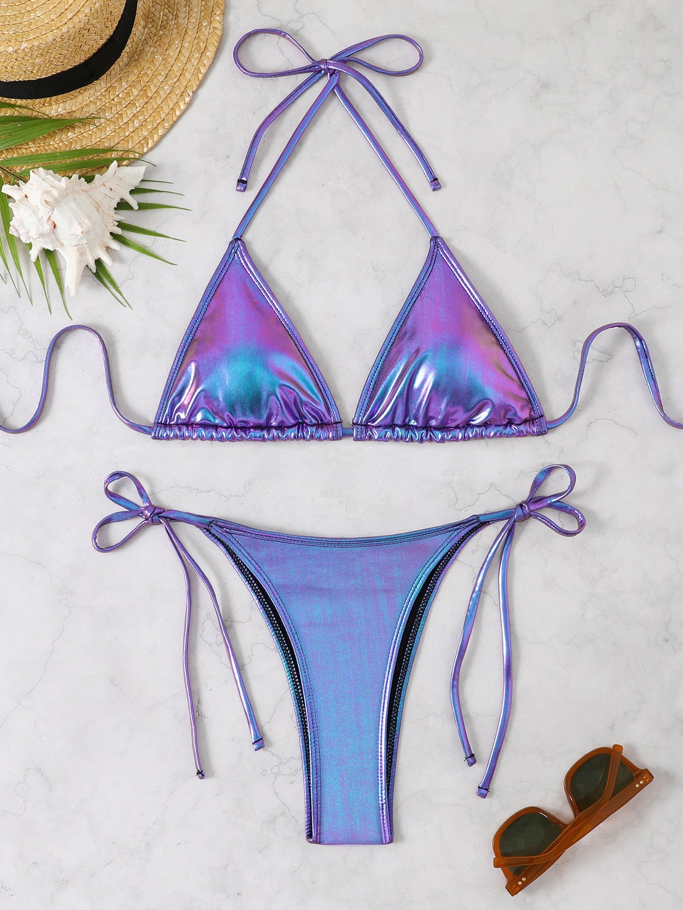 Women's Shiny Triangle Bikini Ivyshape