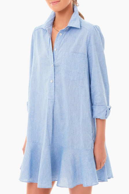 Ivyshape | Collar Buttons Down Ruffled Mini Dress