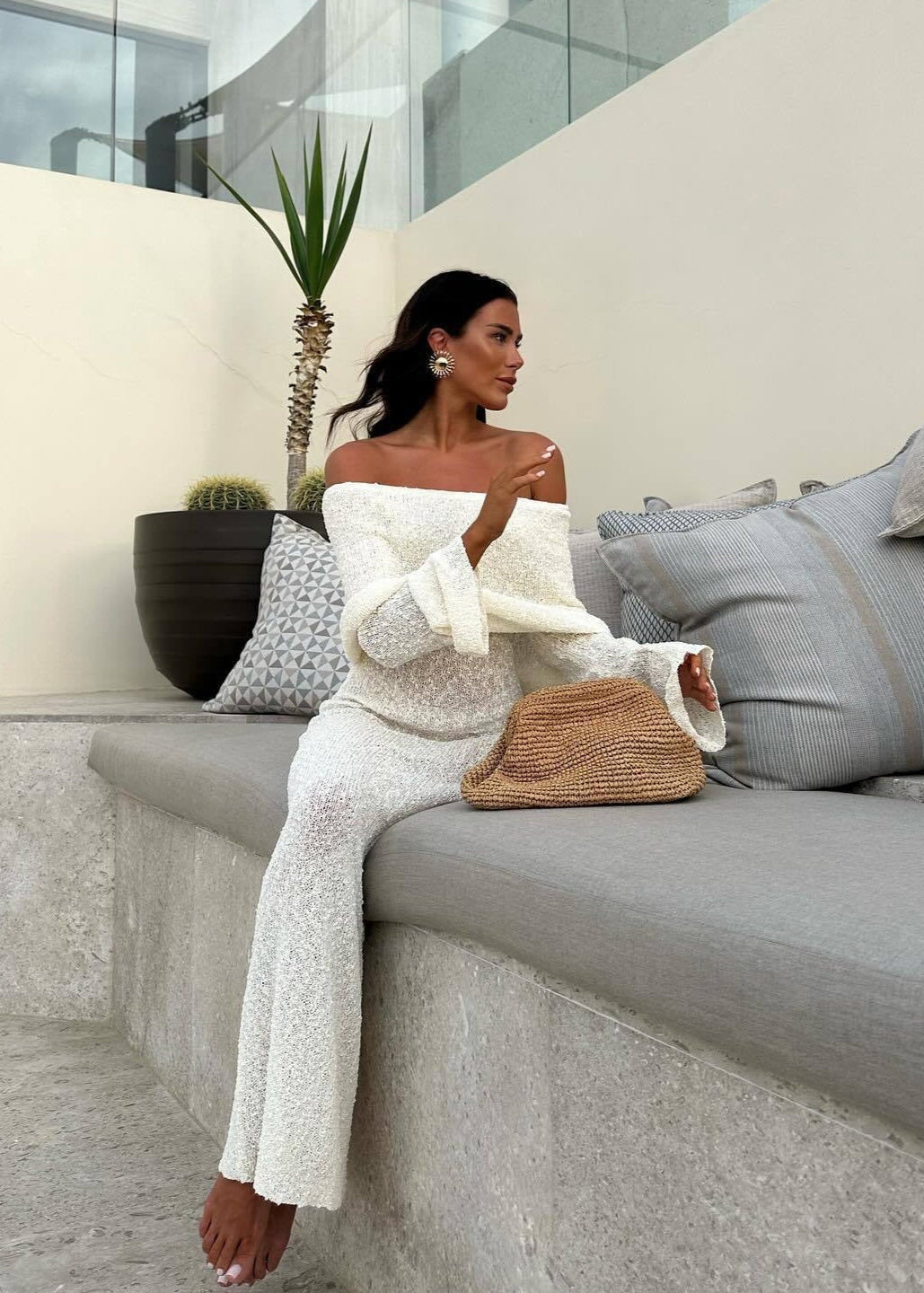 Ivyshape | Off-Shoulder Shimmer Knit Maxi Dress