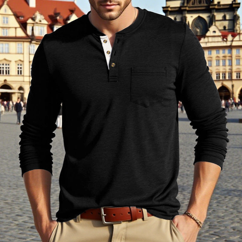Men's long sleeve shirt with stylish button detail Ivyshape