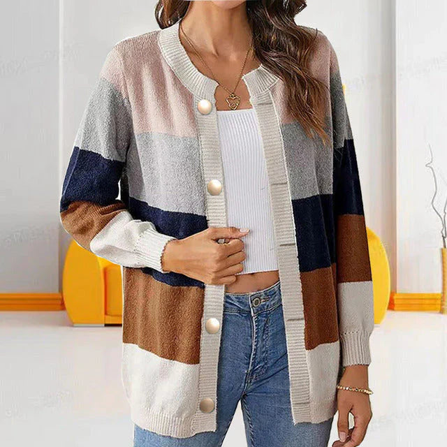 Ivyshape | Colorblock Cardigan with Buttons