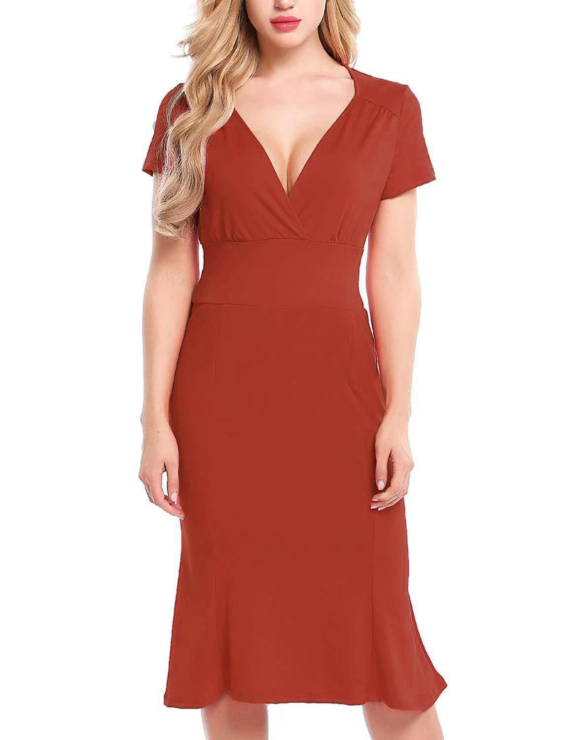 Women Elegant Wrap Dress with Deep V-Neck and Flattering Cut Ivyshape
