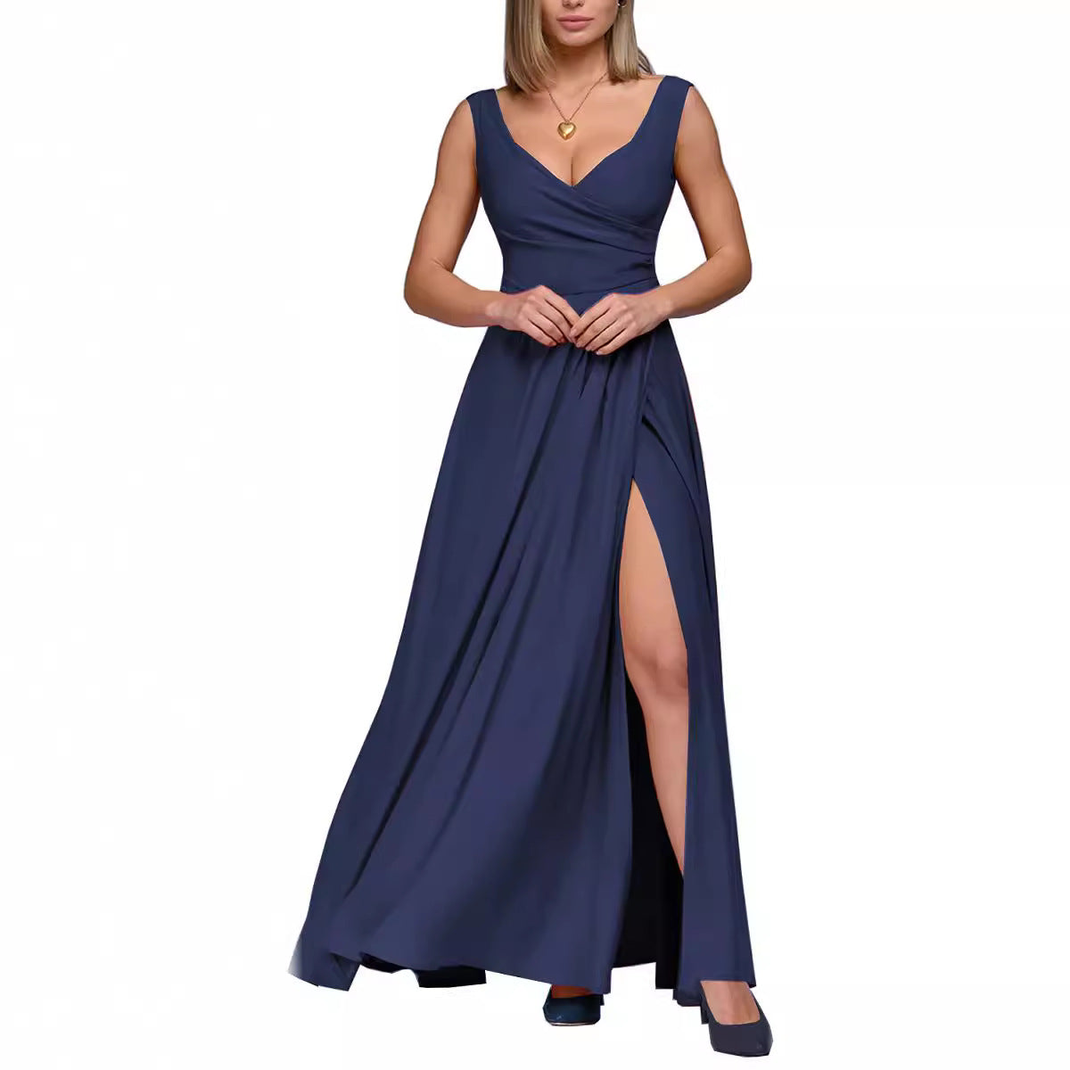 Ladies Maxi Dress with Elegant Wrap Design and Side Split Ivyshape