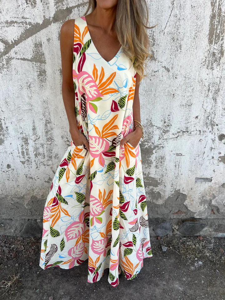 Women vibrant tropical print maxi dress Ivyshape