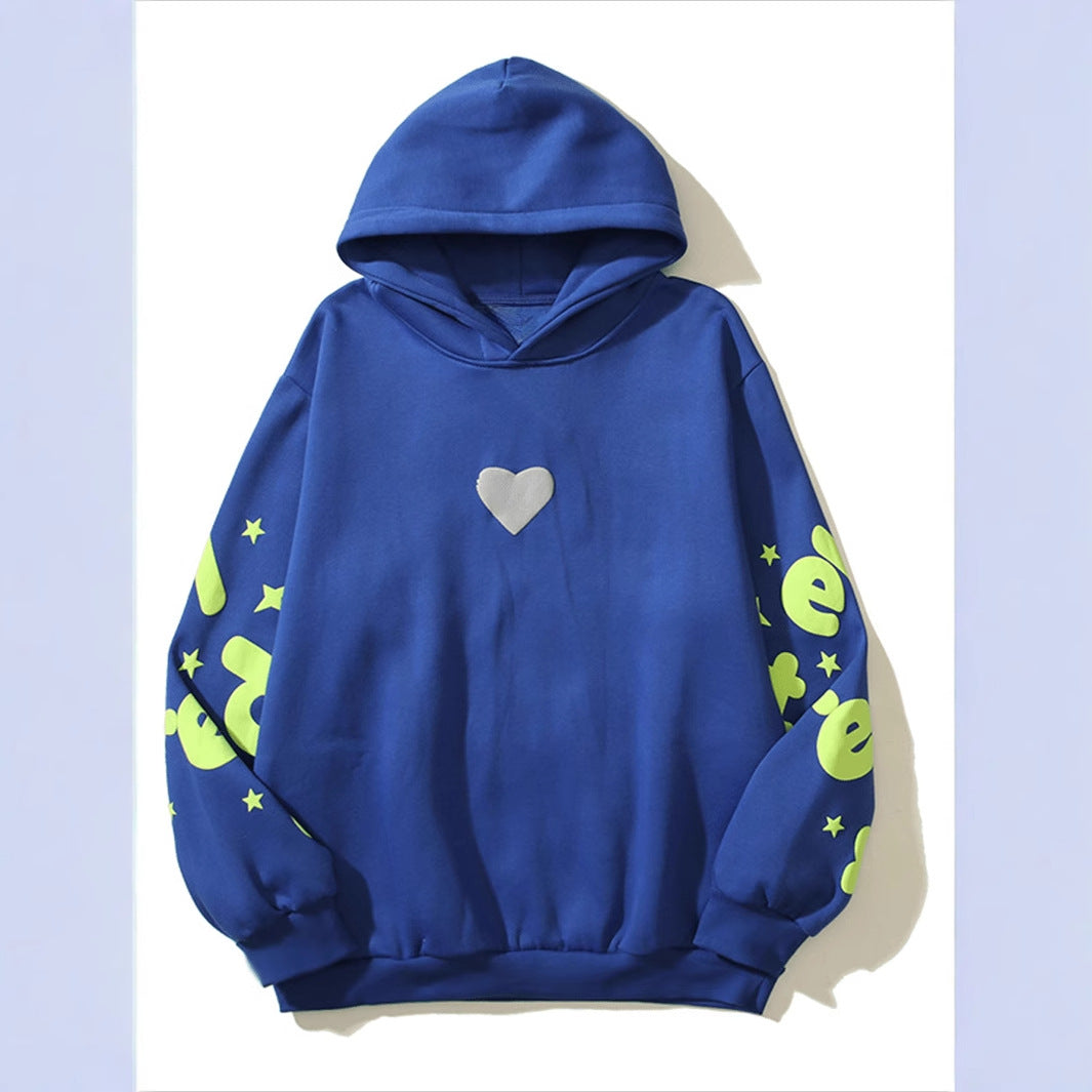 IvyShape | Letter Print Loose Hooded Pullover Sweatshirt