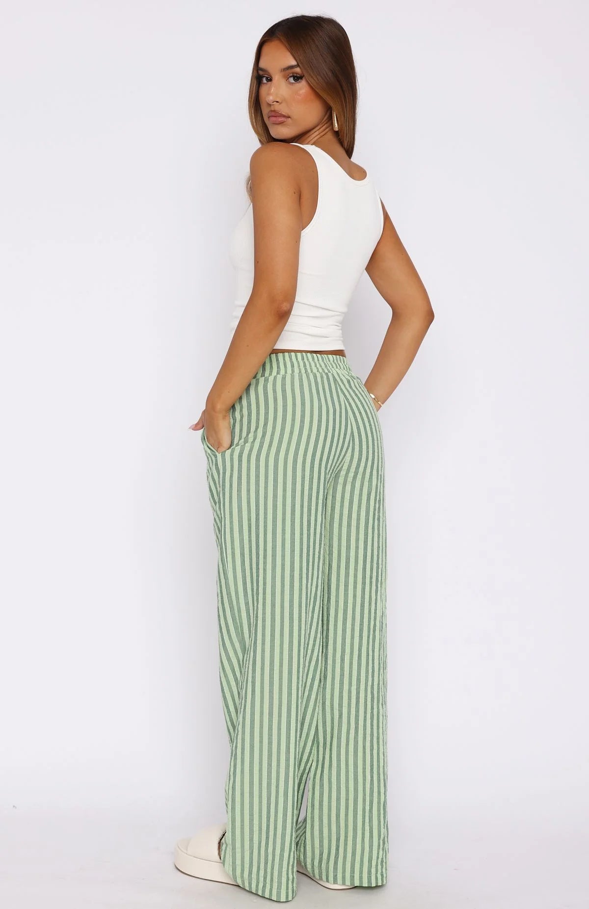 High-waisted striped wide-cut pants for women Ivyshape