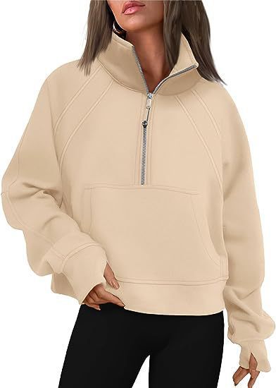 Women Sporty Sweater with High Collar and Zipper Ivyshape