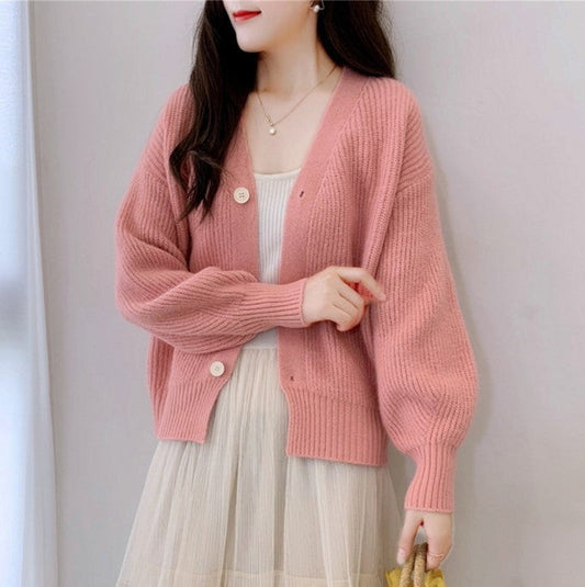 IvyShape | Candy Color V-Neck Long Sleeve Women's Cardigan