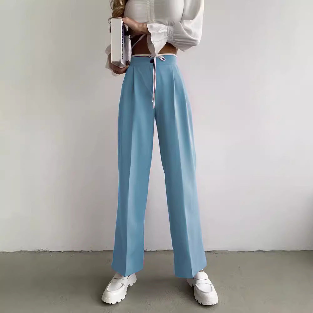 Women's wide classic trousers with high waistband and practical ties Ivyshape
