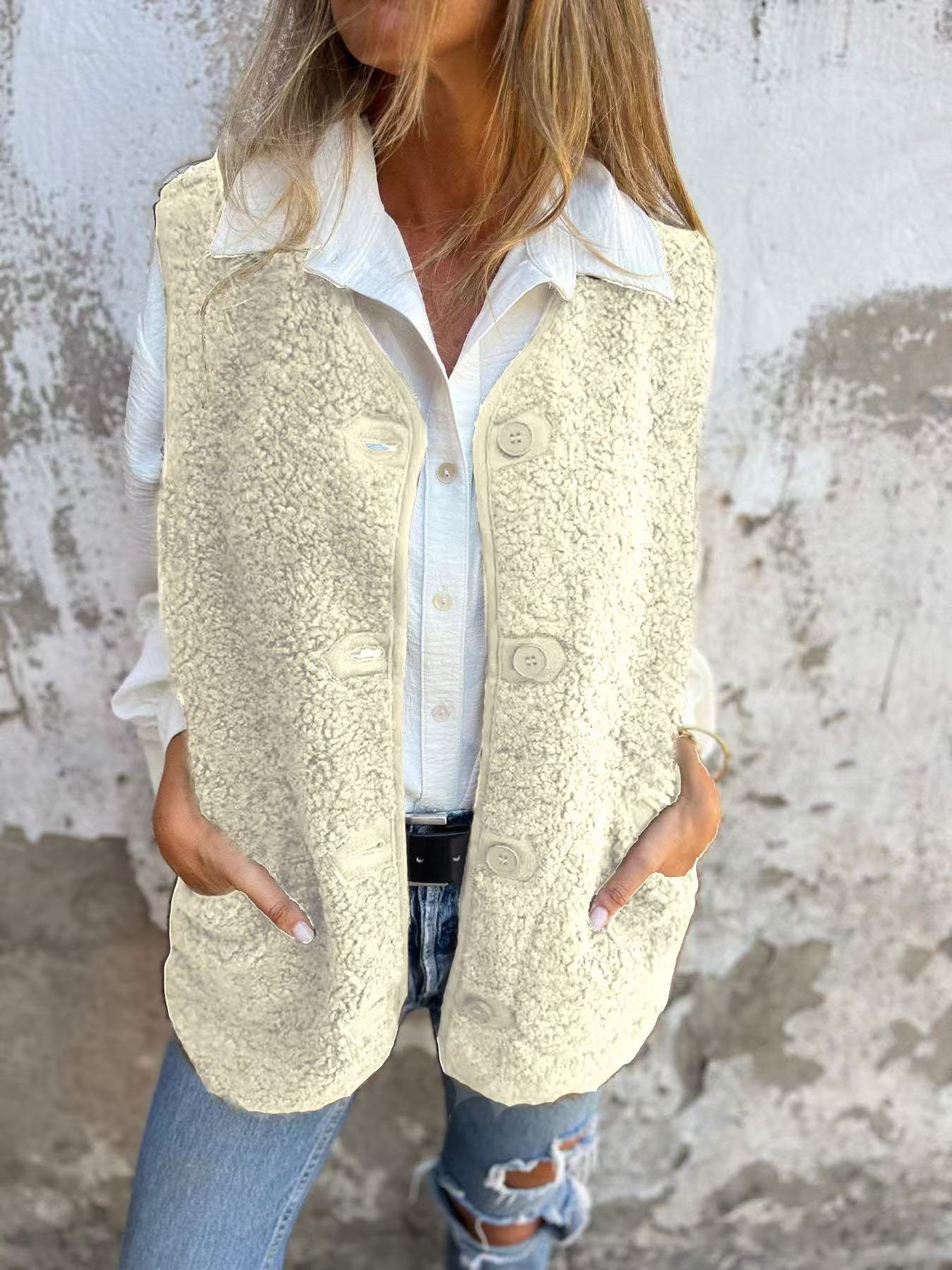 Ivyshape | Cozy Lamb Velvet Button Vest Jacket