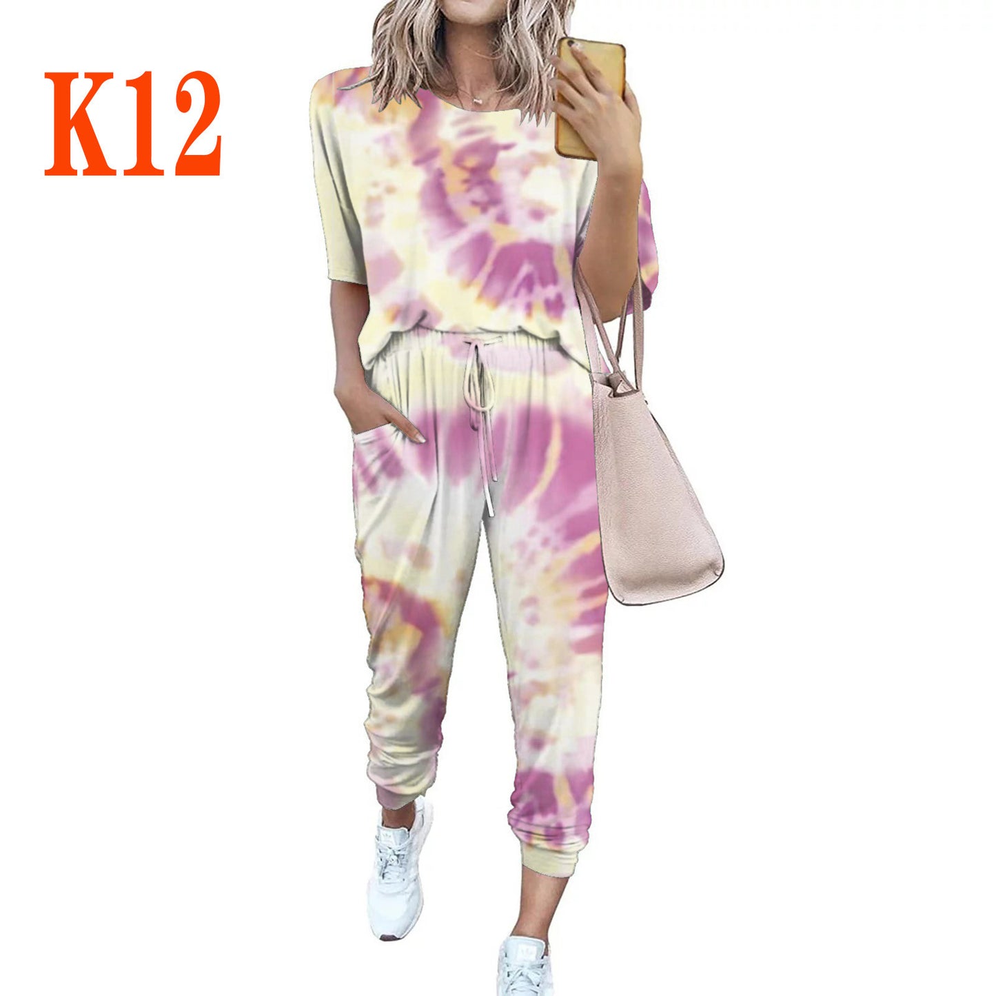 Women's casual jumpsuit with trendy tie-dye design and practical pockets Ivyshape