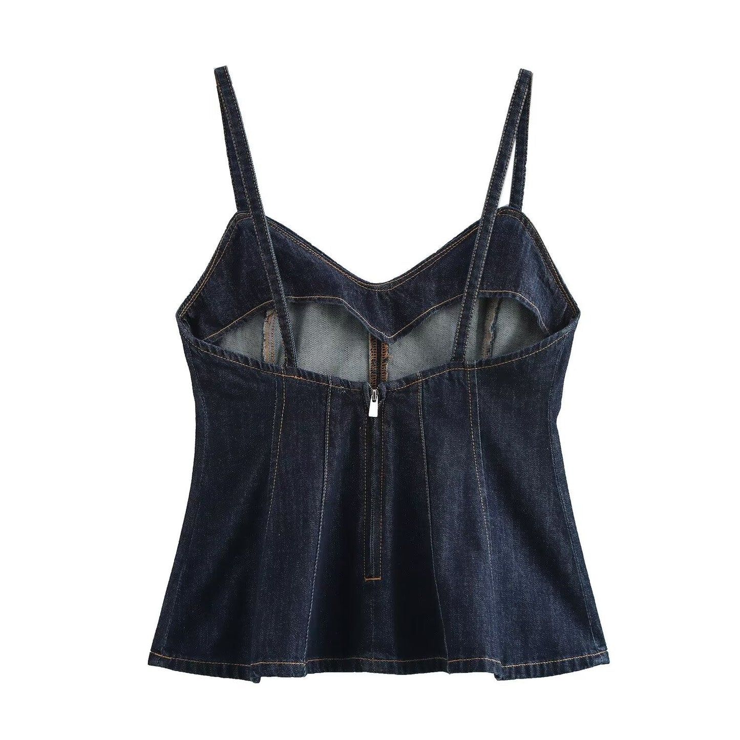 IvyShape | Versatile Wave Style Wide Hem Cami Denim Top